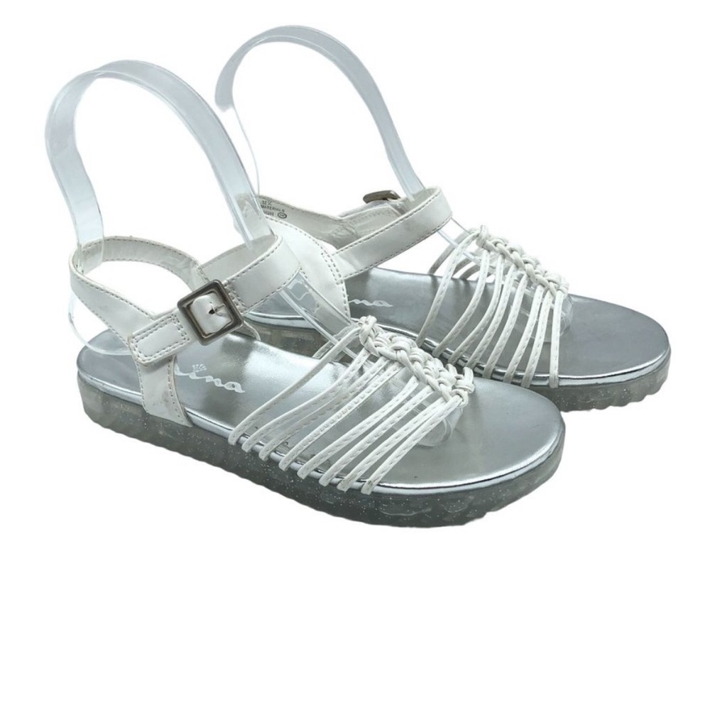 NWOB, Nina, Girls, White Strappy Faux Buckle Sandals, Velcro Closure